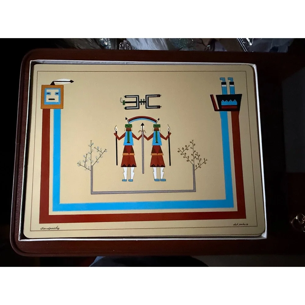 Pimpernel Sandpainting Place Mats Navajo‎ Del Pavate Set of 4 Cork Back England